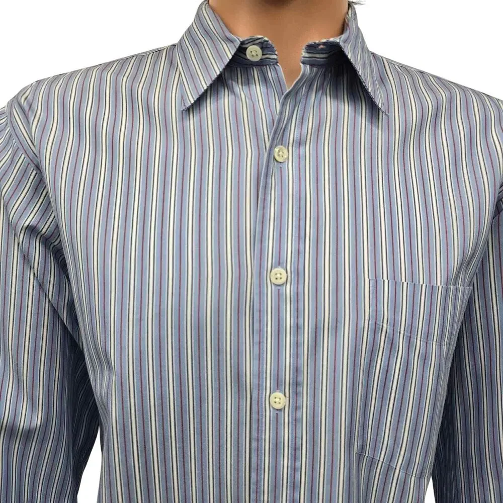 J. Crew Oarsman Label Vintage 90s Dress Shirt Men 16 -35 Blue Red White Striped
